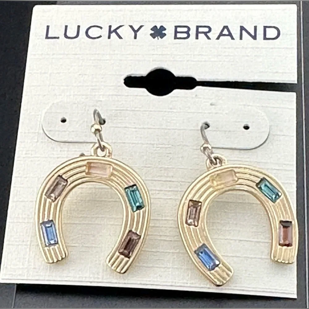 NWT Lucky Brand Gold Horseshoe Drop Earrings